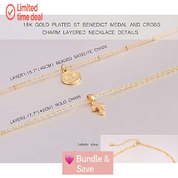 18k Gold Layered Choker Necklace with Lock Key Pendant Double Chain - Picture 4 of 8